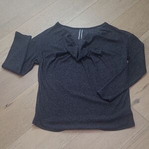 Anthropologie Cowl Neck Long Sleeve Top Women's sz L Charcoal Grey/Black Knit